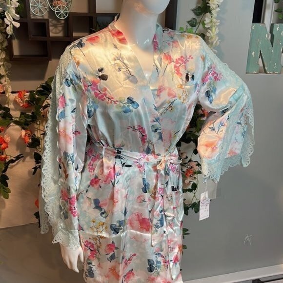 In Bloom Eloise Floral Lace-Trim satiny Robe‎ Size XL RefI014 - Picture 5 of 15